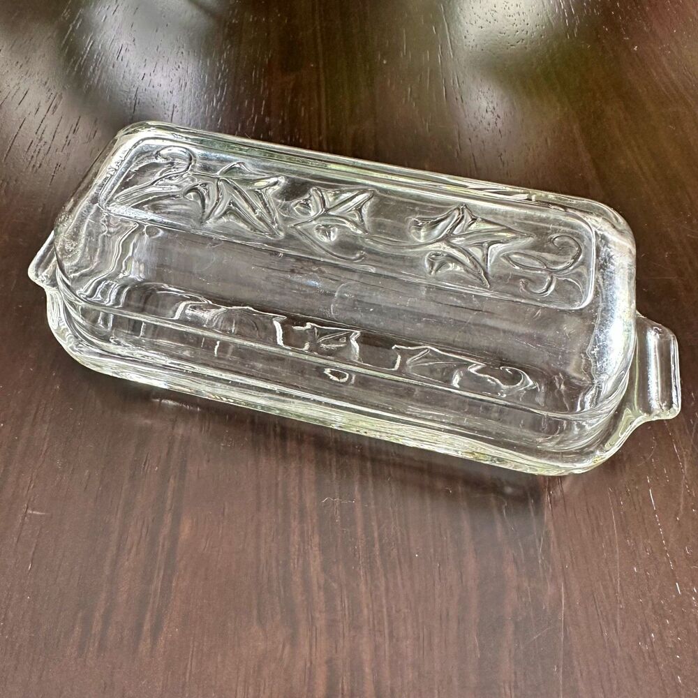 Vintage Hazel Atlas Butter Dish Ivy Leaf Pattern 1/4 lb Butter Stick Size